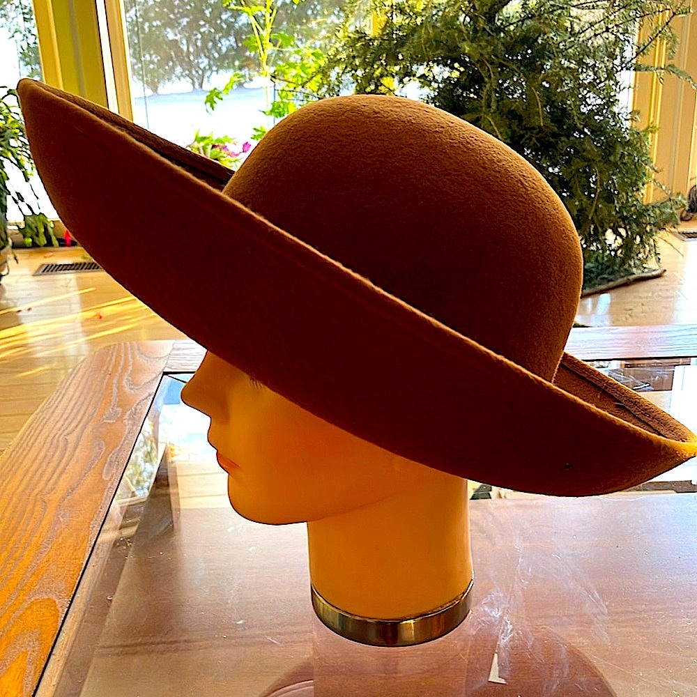 Vintage Brown Wool Felt Wide-Brim Hat